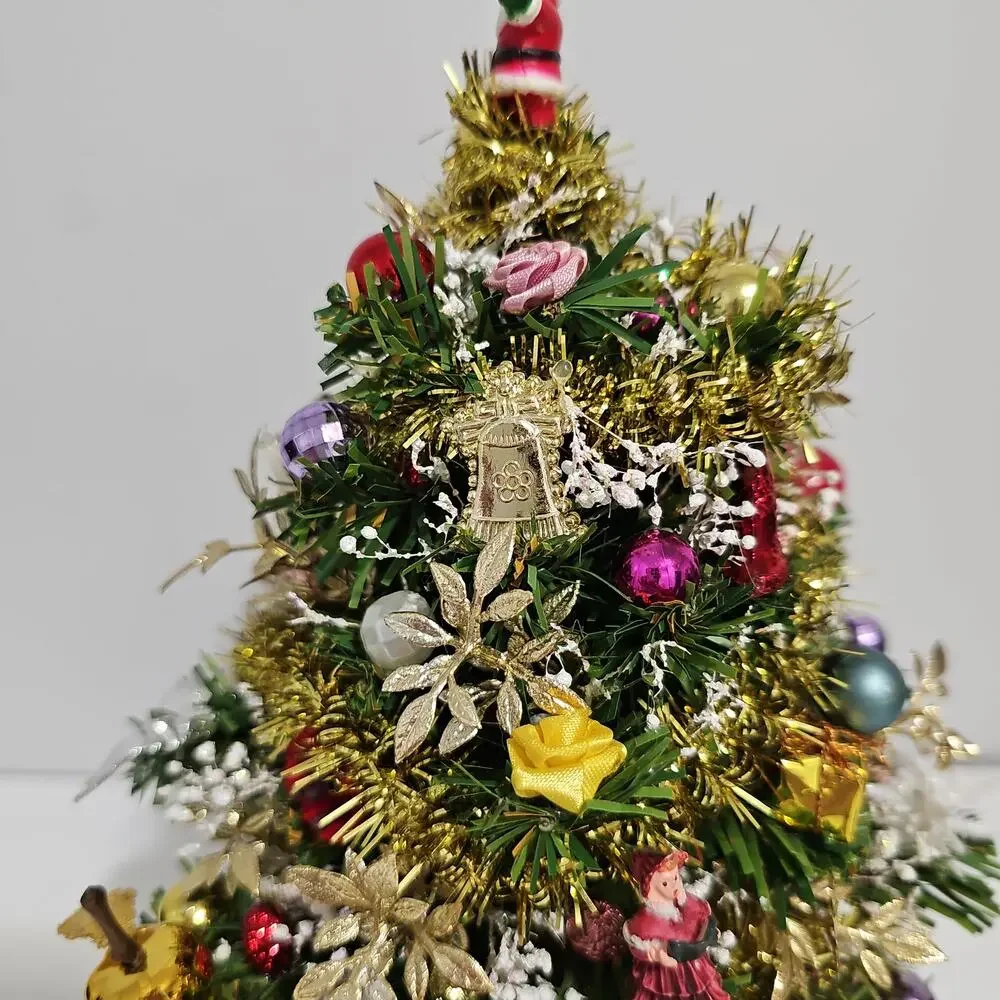 Decorated Tabletop Artificial Christmas Tree Santa Topper Retro Holiday Decor
